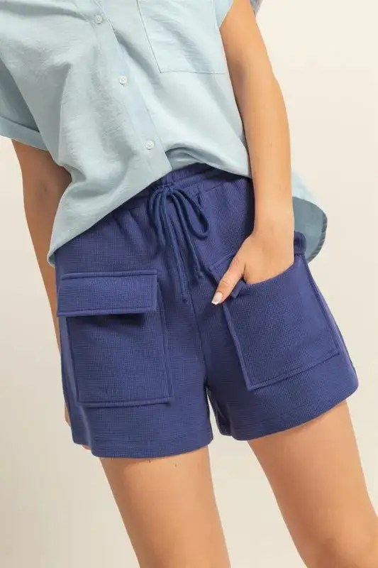 Drawstring Waffle Knit Front Pocket Shorts