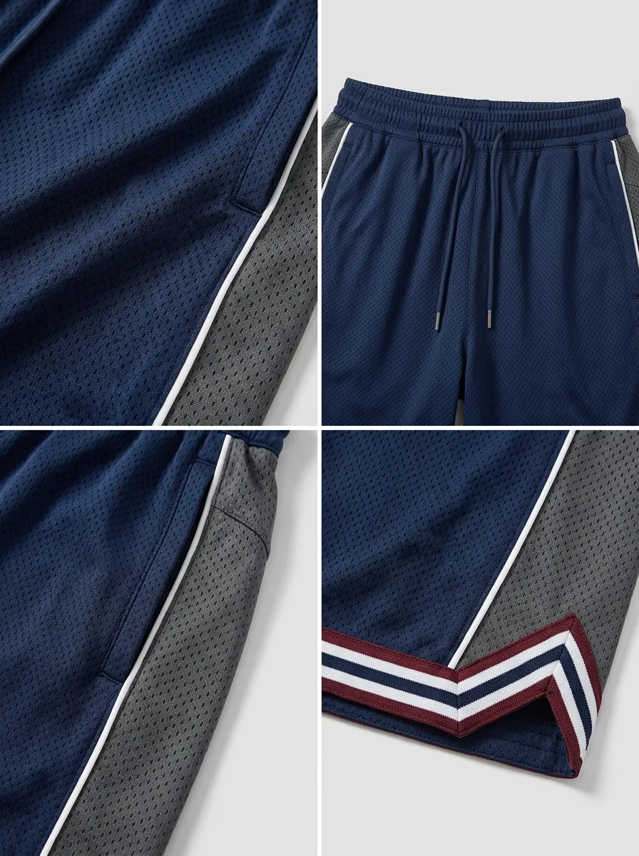 Sporty Striped Detail Mesh Detail Utility Look Men's Basketball Shorts