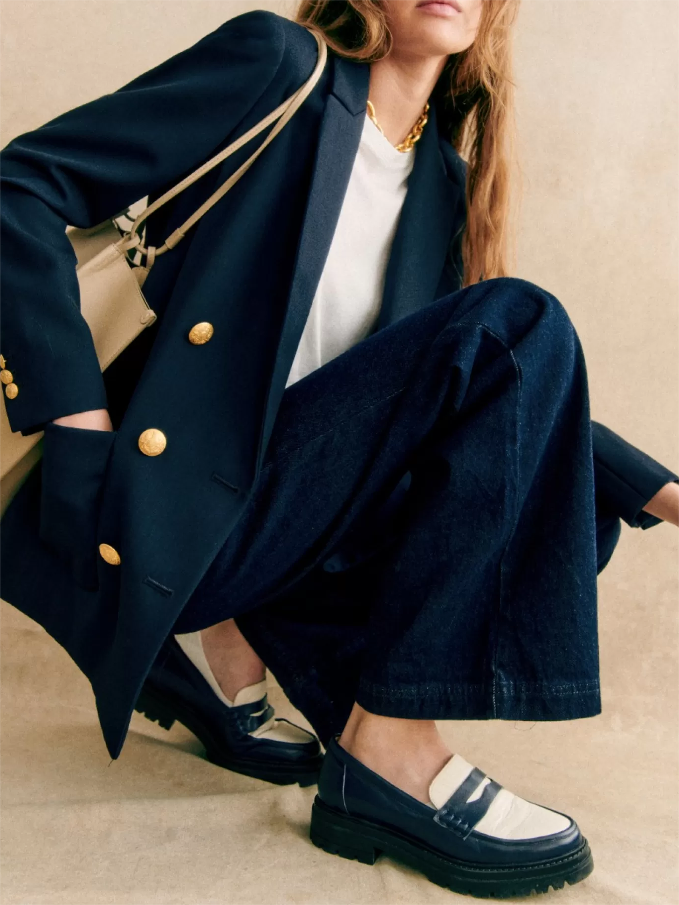 Navy Double - Breasted Blazer