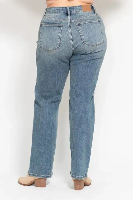 High-Waist Relaxed Distressed Washed Straight Leg Jeans