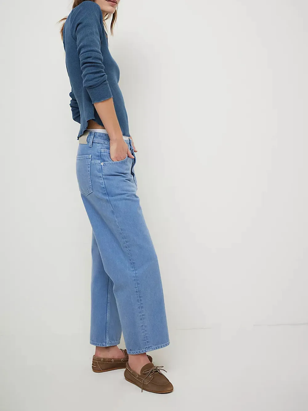 Casual Style Dropped Boyfriend Jeans Blue