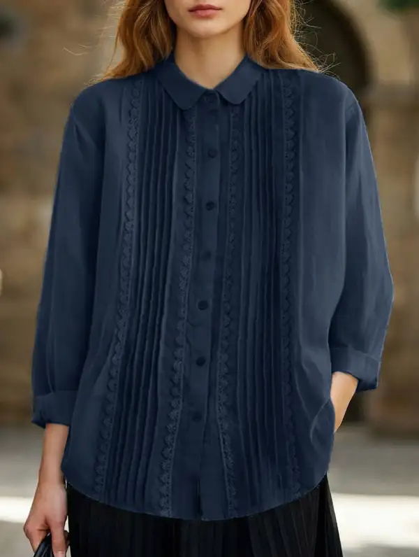 Literary Style Loose Lace Trimmed Shirt