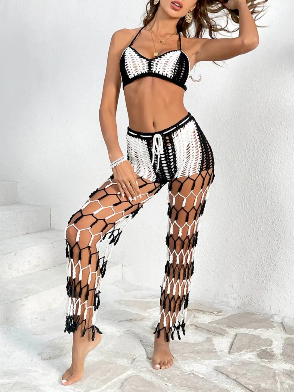 Panel Detail Halter Neck Top Swimsuit