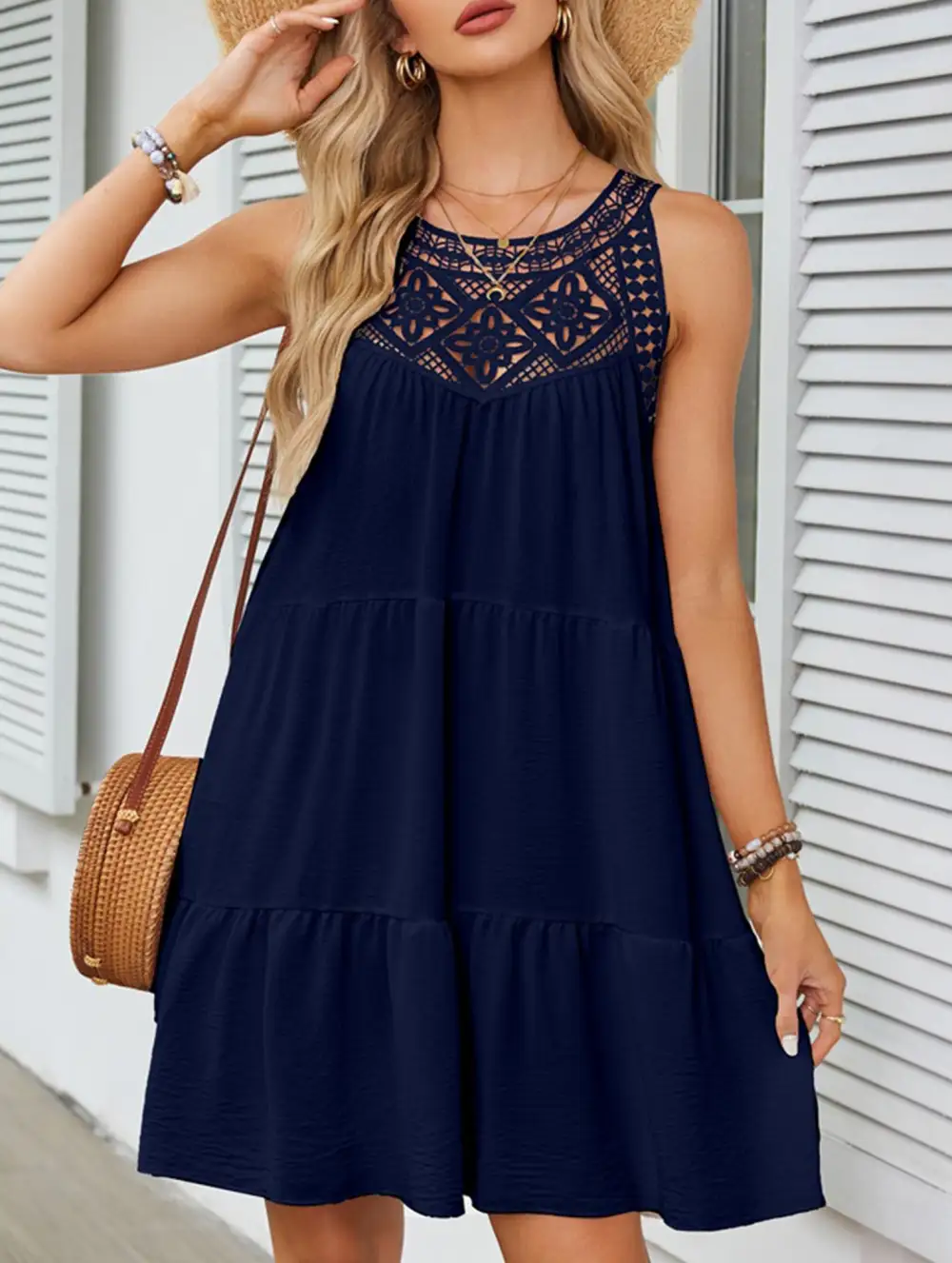 Lace Patch Halter A Line Dress