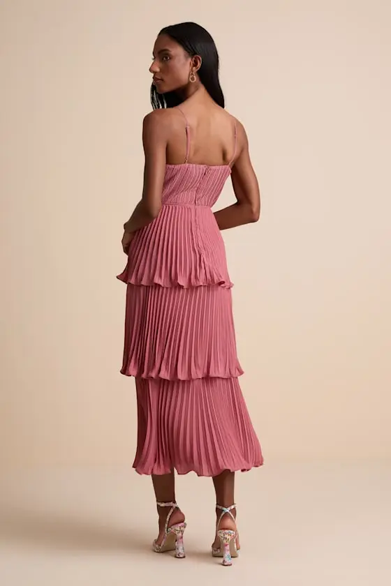 Cascading Crush Light Blue Tiered Bustier Midi Dress