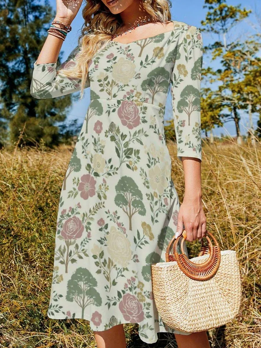 Vintage Floral A-Line Dress