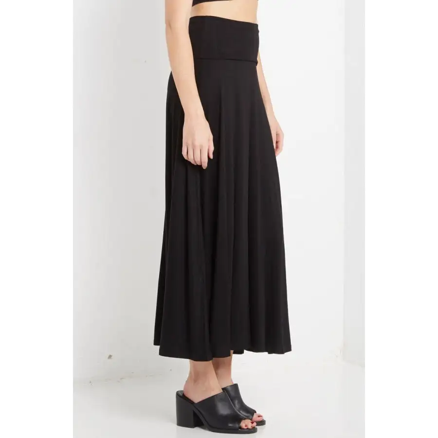 Solid Fold Over Maxi Skirt