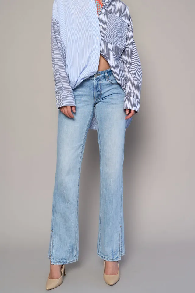 Women's Low Rise Side Slit Slim Straight Rigid Denim Jeans