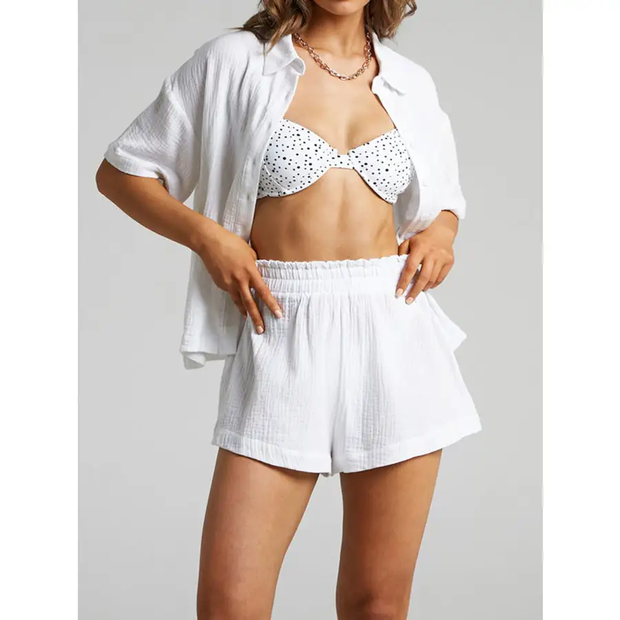 Relaxed Texture Button Up Shirt and Shorts Set