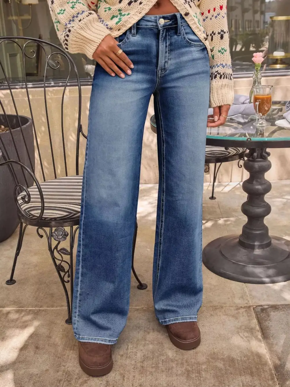 Wide Leg Washed Denim Jeans