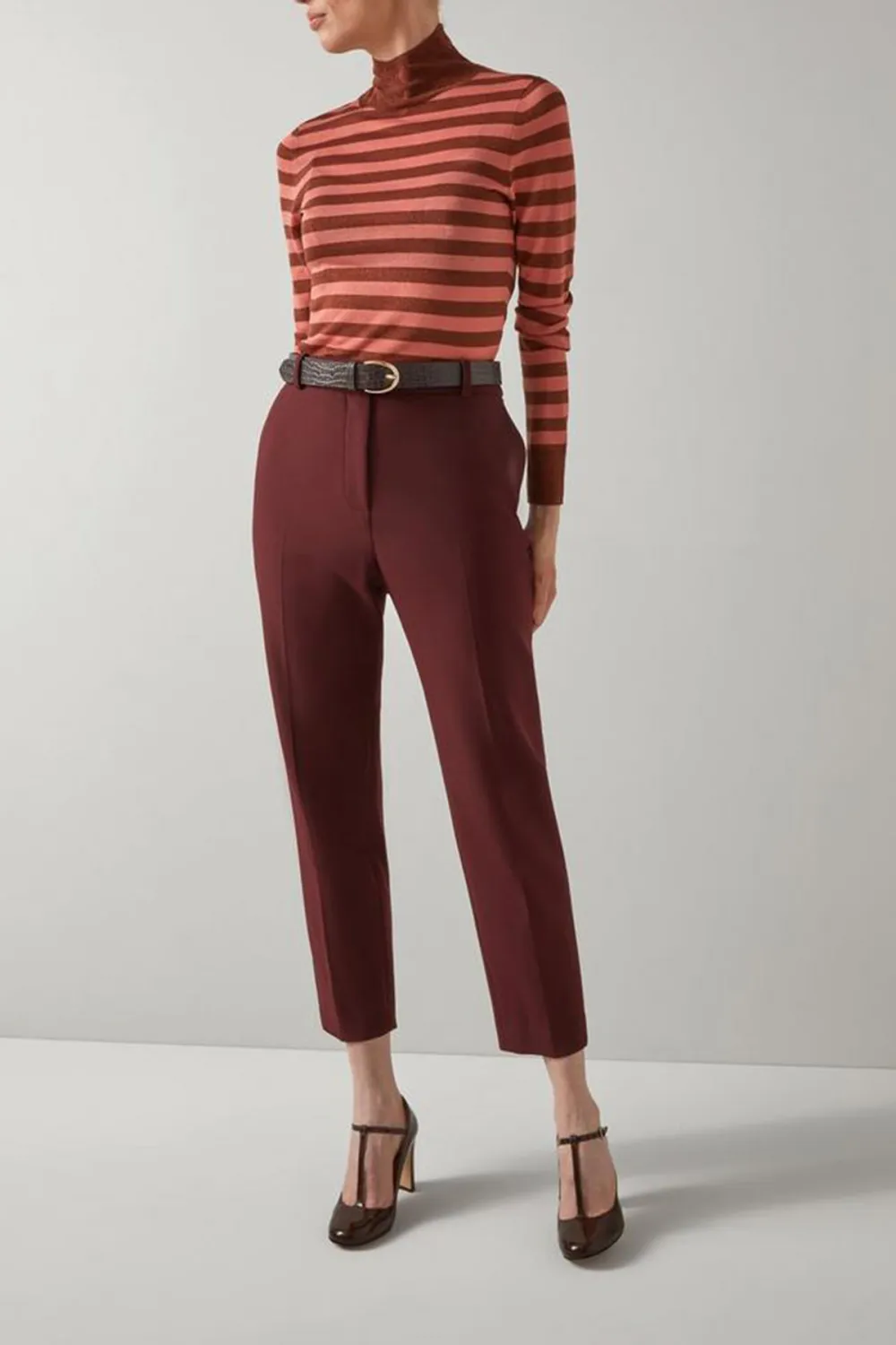 Burgundy Cropped High Waist Trousers