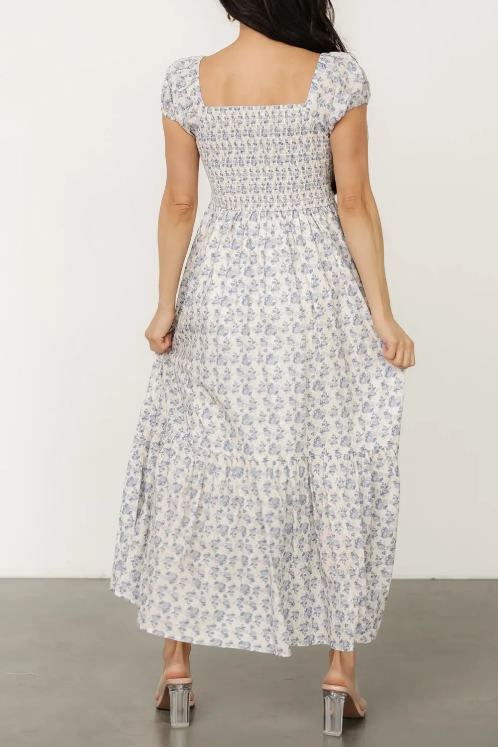 Casual Comfort Bowknot Blue Floral Dress