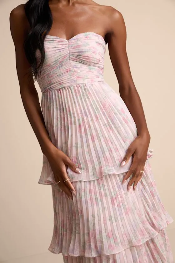 Seriously Sensational Light Pink Strapless Tiered Maxi Dress