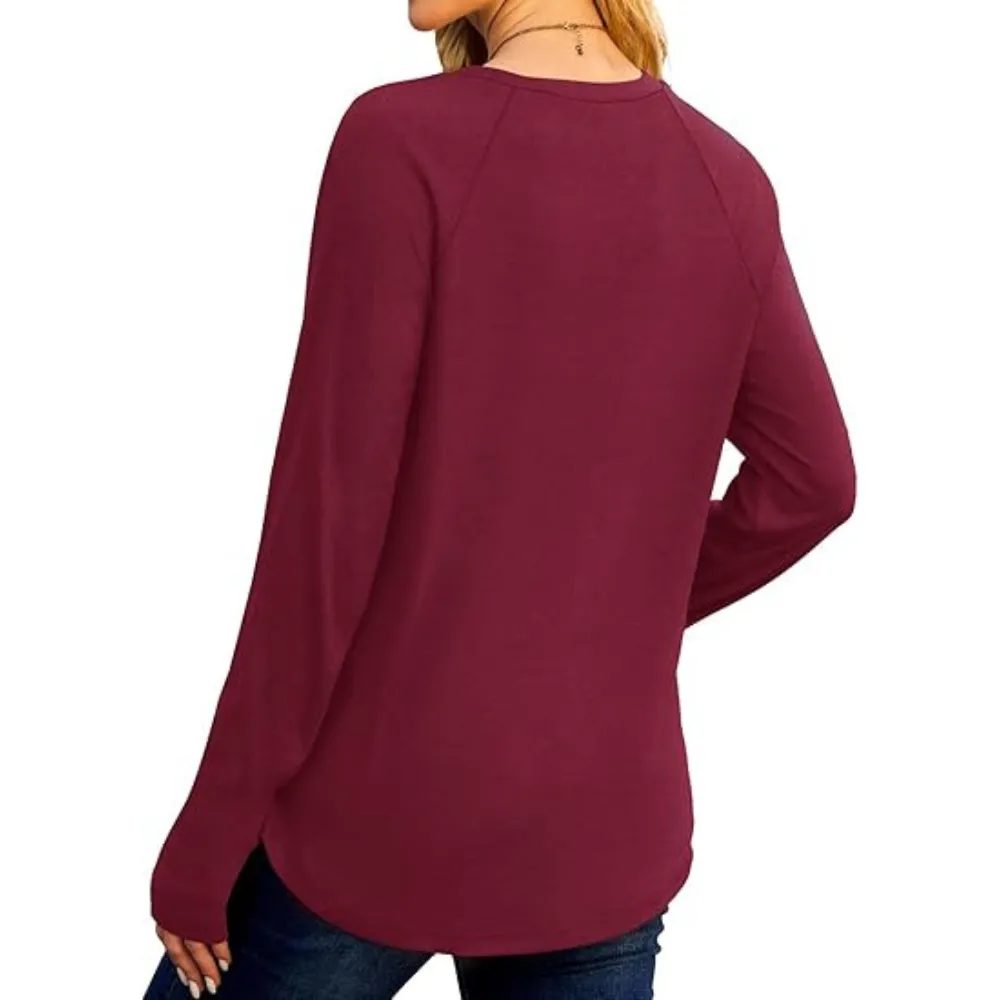 Womens Tunic Tops to Wear with Leggings Long Sleeve Thumb Hole Shirts Crew Neck Curved Hem