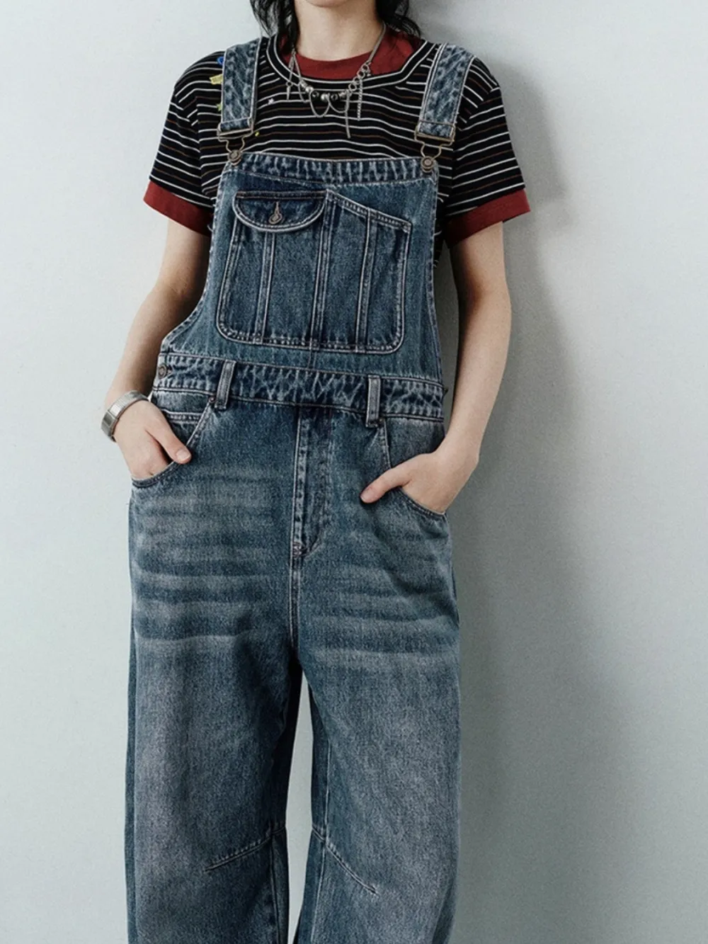 Retro-Inspired Wide-Leg Denim Overalls