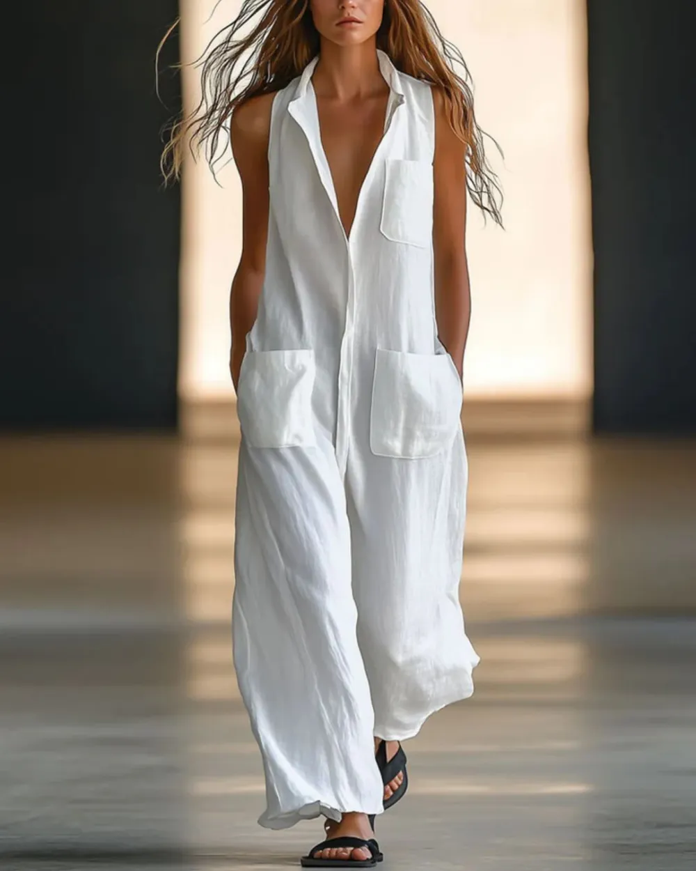 Relaxed Sleeveless Wide-Leg Jumpsuit