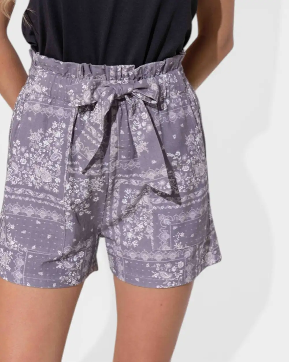 Floral Patchwork Paperbag Shorts