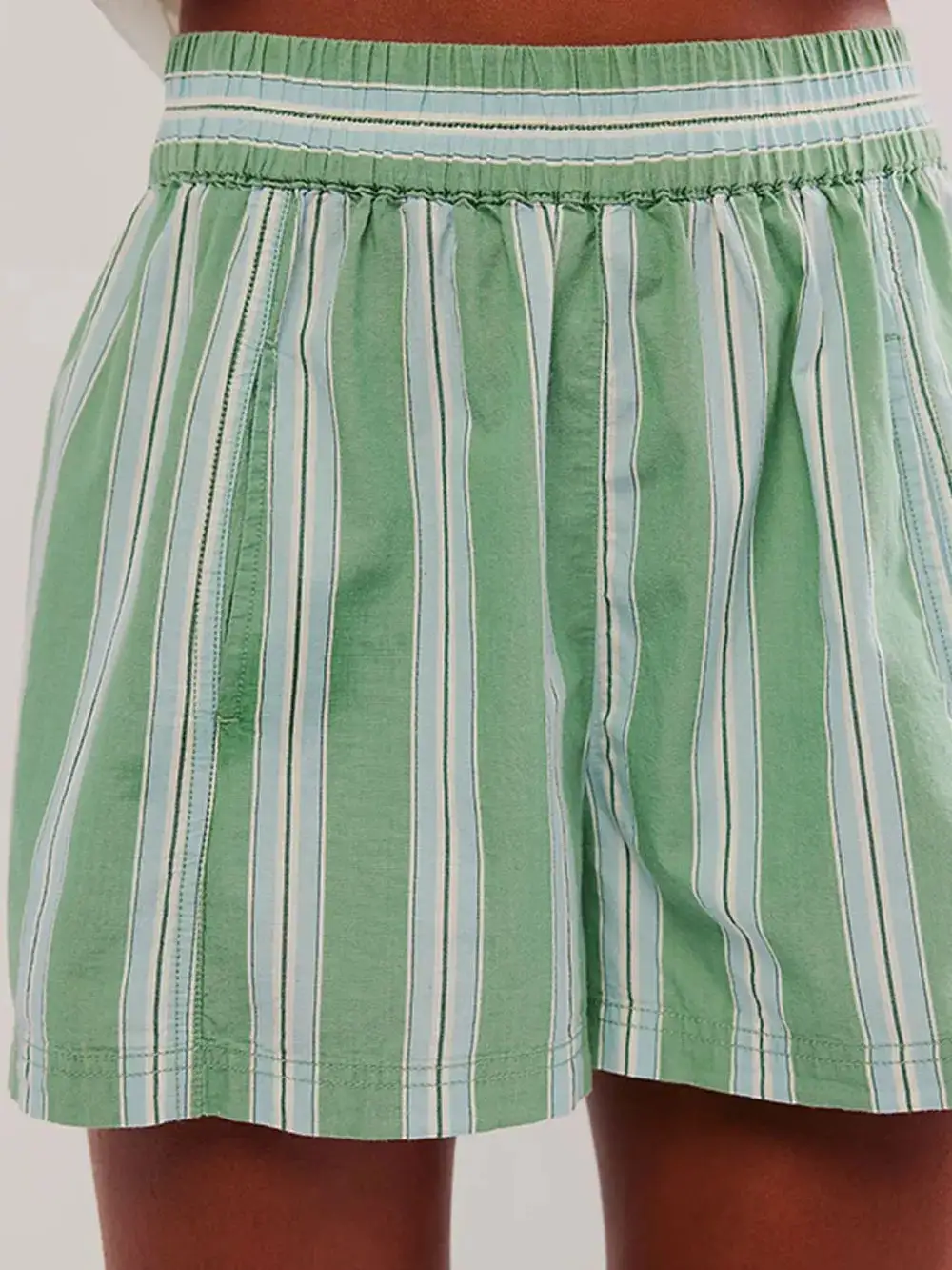 Cotton-Blend Striped Elastic Waist Shorts