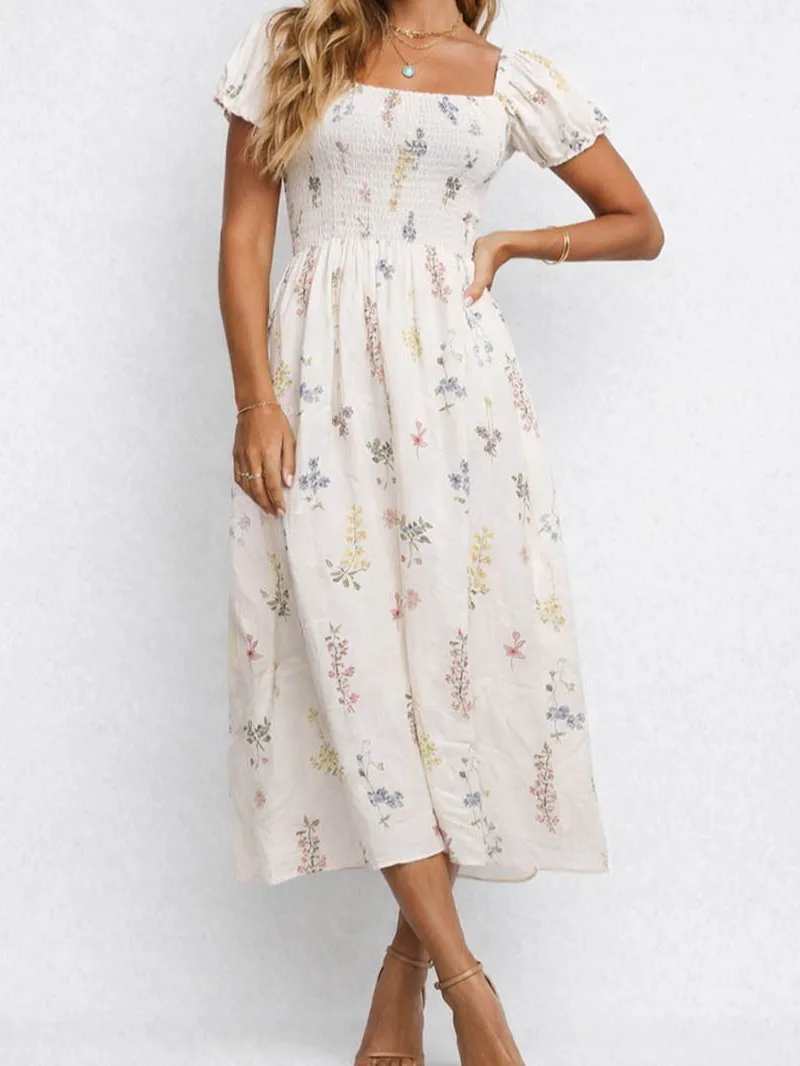 Romantic Puff Sleeves Midi Dress