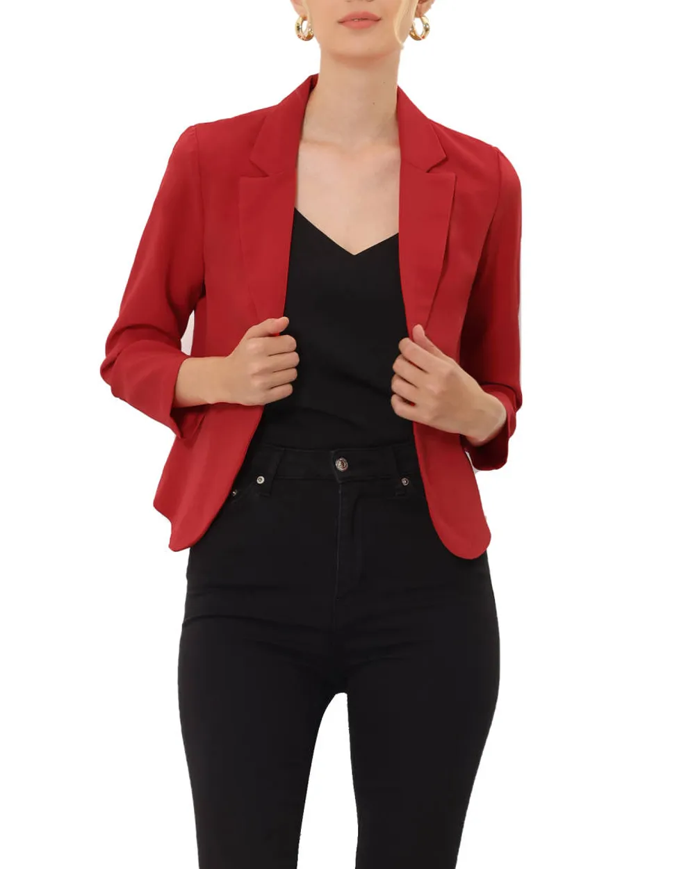Casual Open Front Crop Suit Blazer Jacket