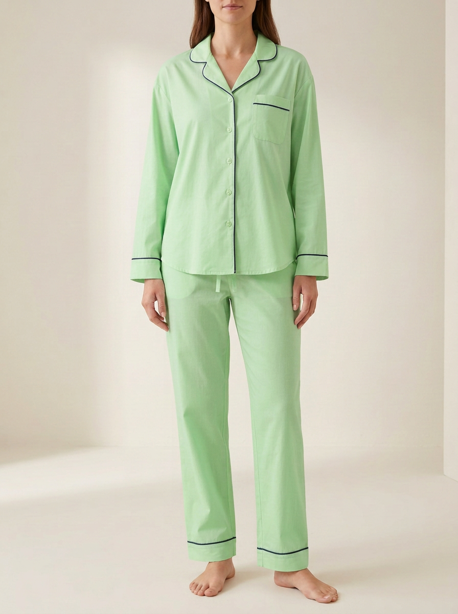 Women's Piped Chest-Pocket Drawstring Pajama Set