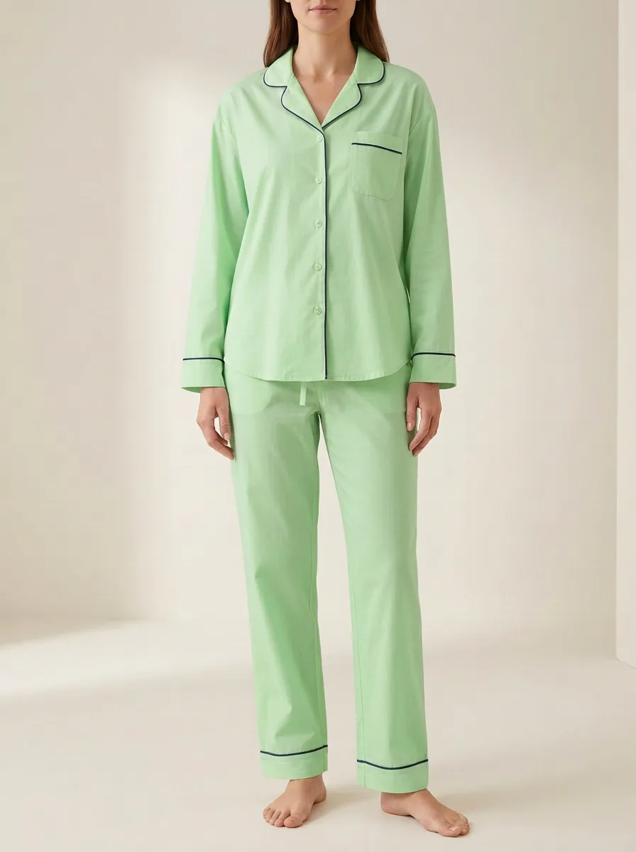 Women's Piped Chest-Pocket Drawstring Pajama Set