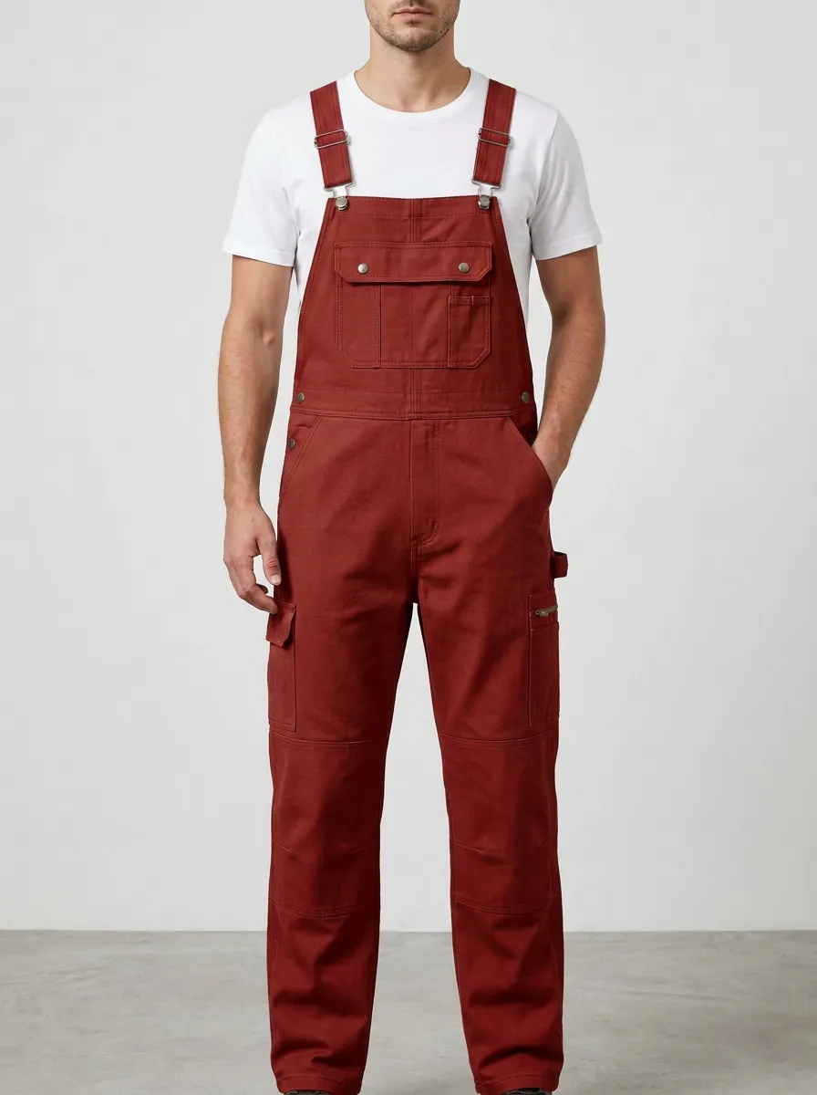 Men's Minimal Multi-Pocket Cargo Bib Work Overalls