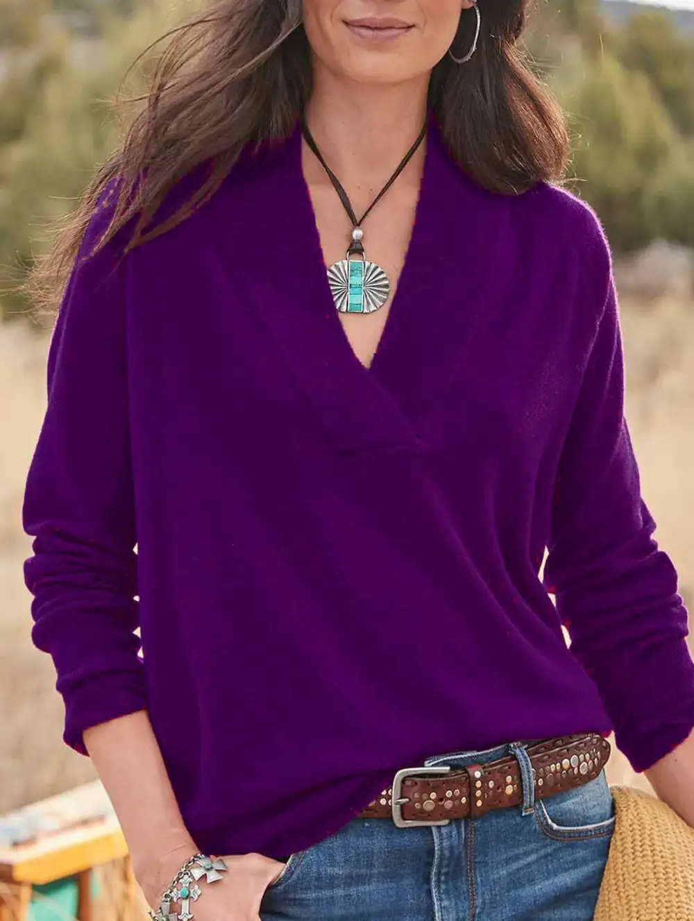 V Neck Loose Long Sleeve Sweater