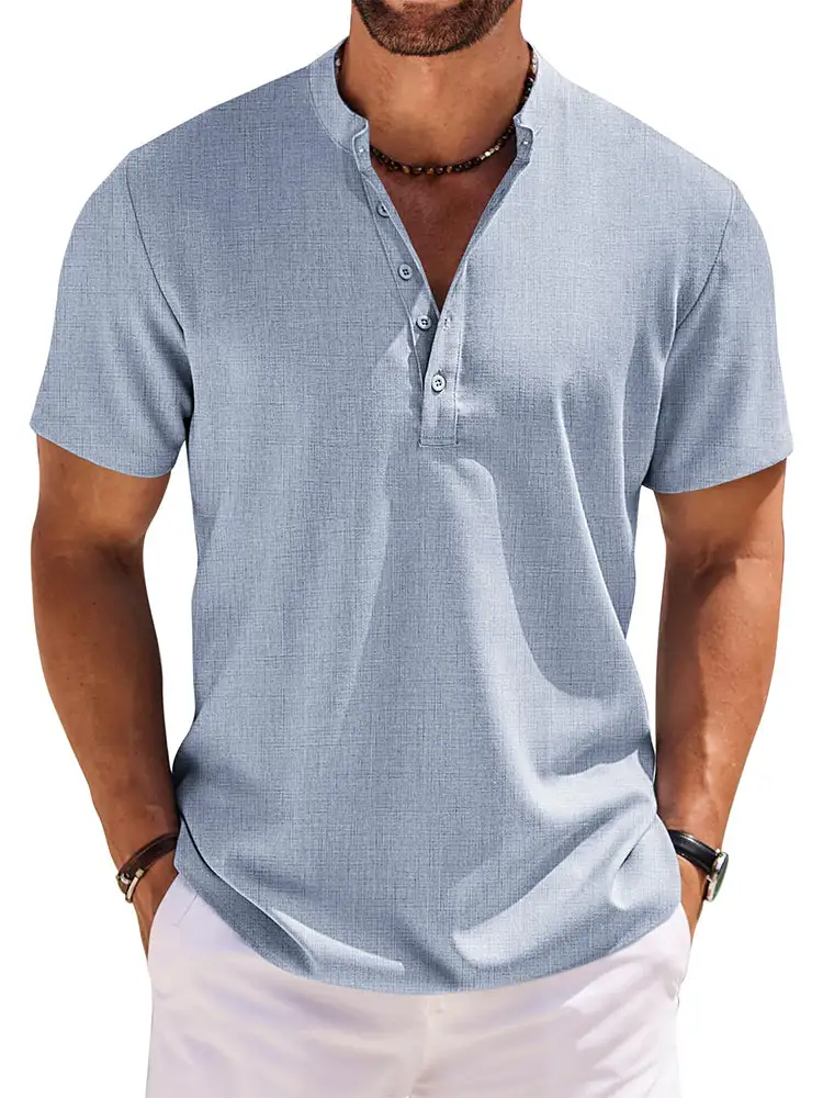 Casual Band Collar Henley Shirt