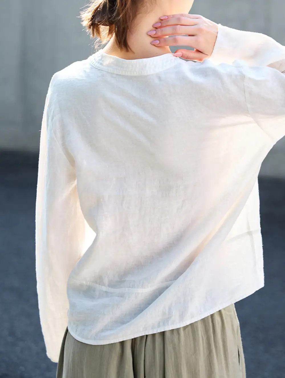 Pure Linen V Neck Long Sleeve Work Tee