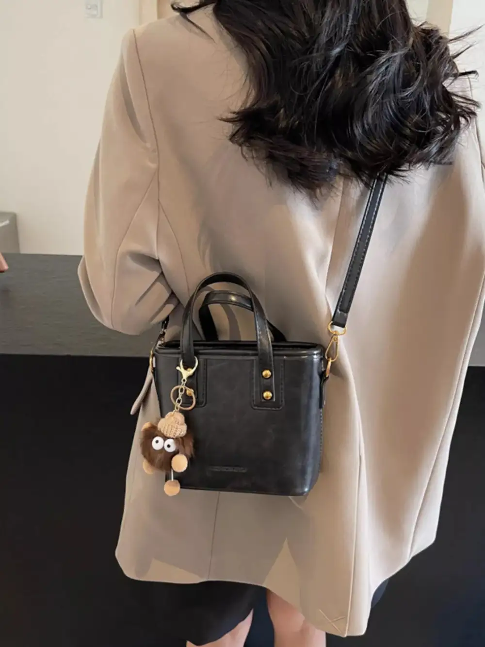 Leather Crossbody Bag with Charm