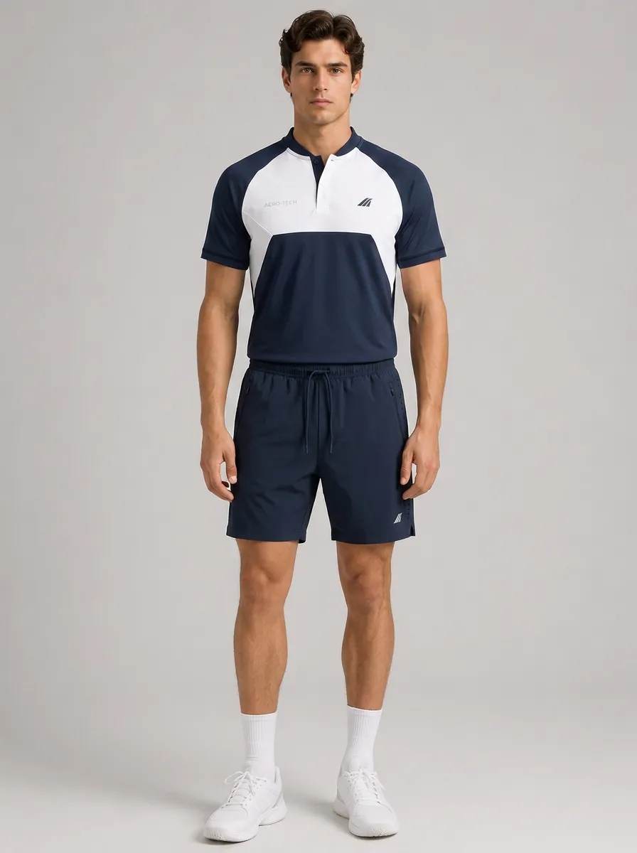 Men's Sporty Aero-Tech Colorblock Printed Polo Shorts Set