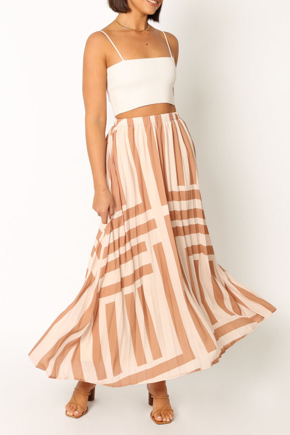 PLEAT MIDI SKIRT - TAN