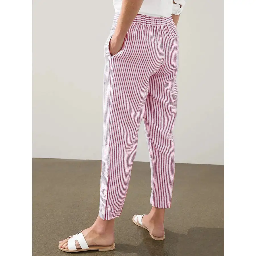 Full Size Striped Side Button Detail Pants Plus Size