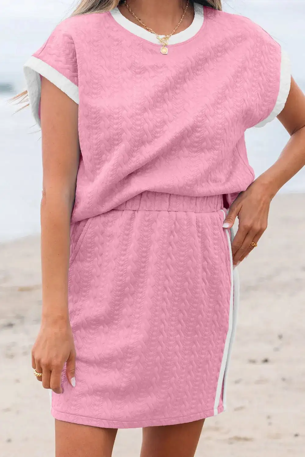 Round Neck Textured Coordinated Set