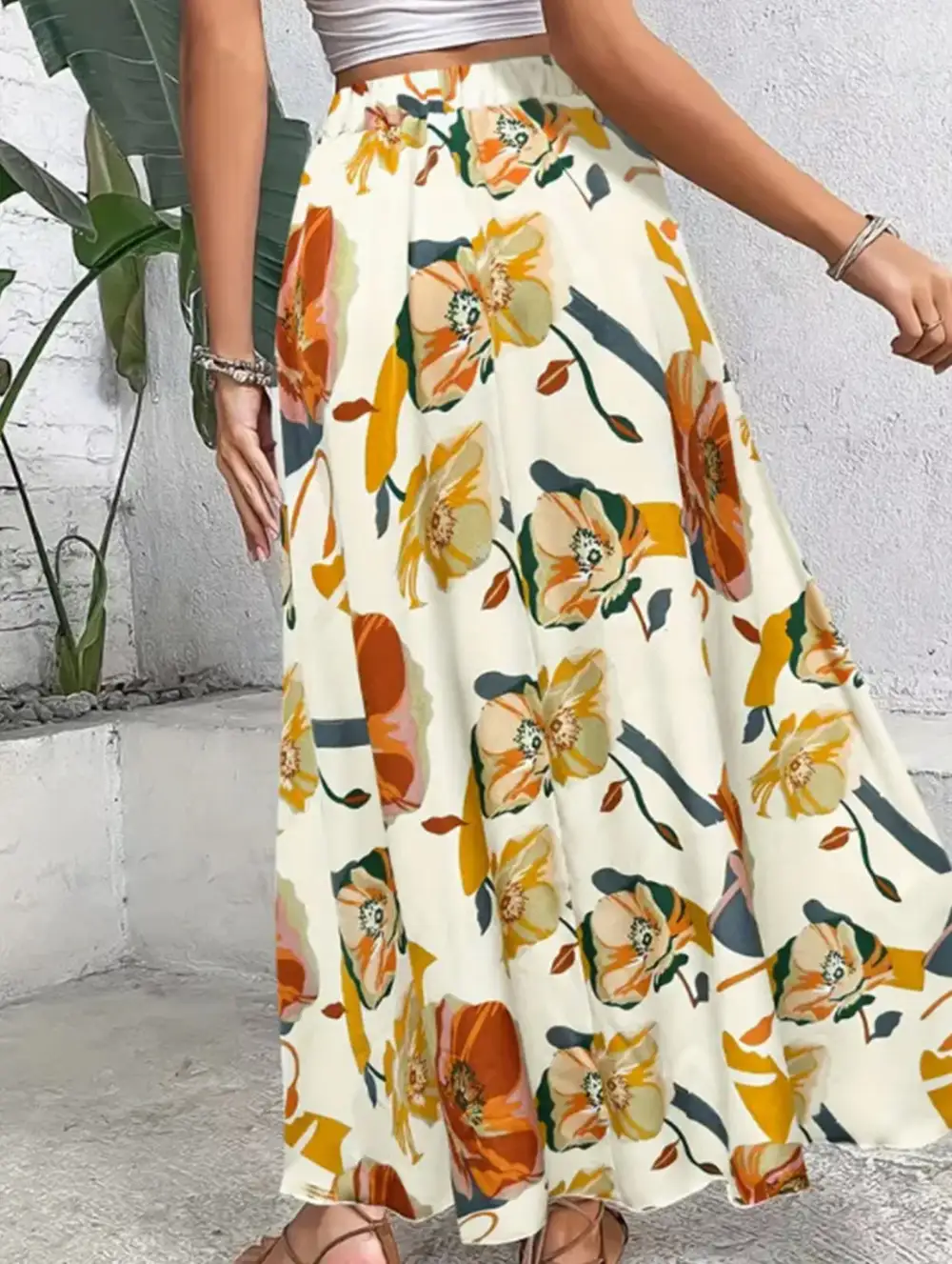 Printed Flare Midi Skirt