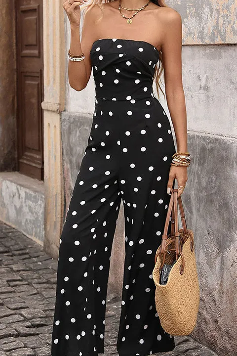 Dots Print Retro Bandeau Sleeveless Jumpsuit
