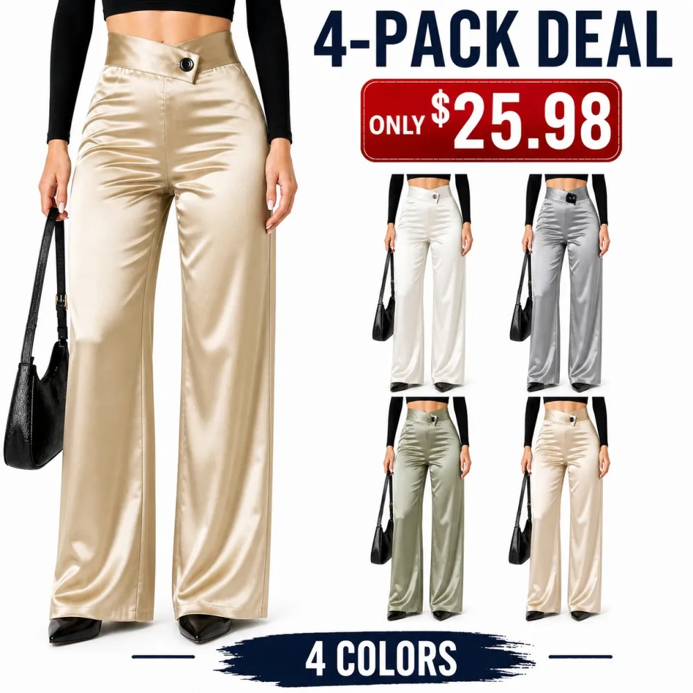 Women's Satin Smooth Straight Leg Pants With Irregular V Waistline