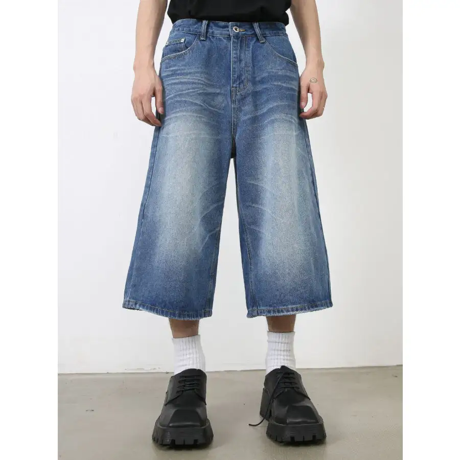 Men's Washed Denim Shorts with Pockets