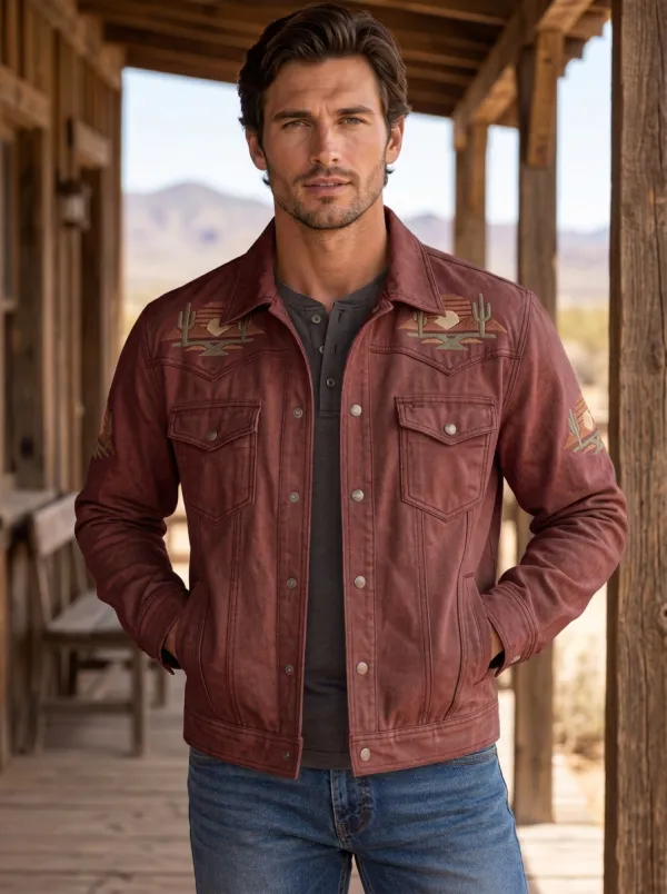 Men's Classic Western Cowboy Cactus Desert Sunset Sun Jacket