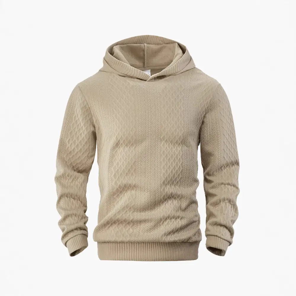Men's Structured Funnel Neck Pullover with Hood and Honeycomb Jacquard Utility Shirt