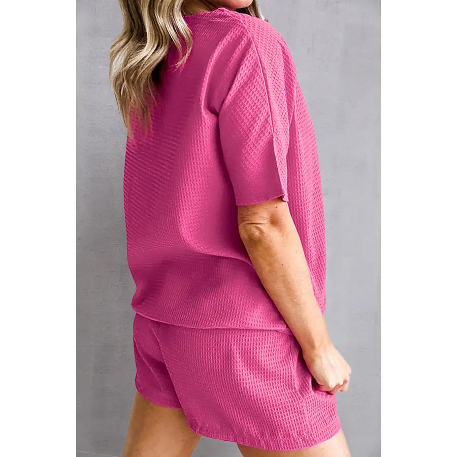 Waffle Knit Round Neck Top and Shorts Set