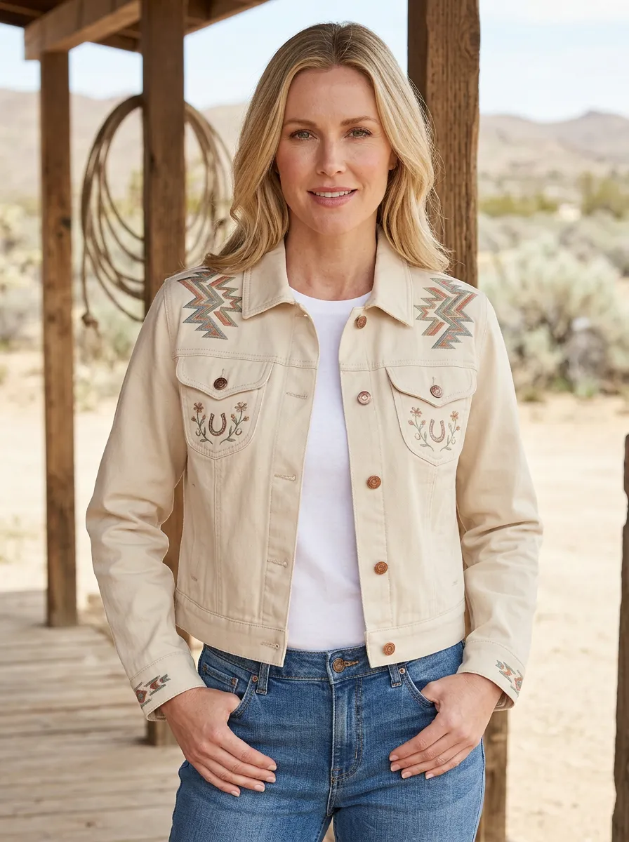 Women's Western Cowgirl Horseshoe Horse Floral Jacket