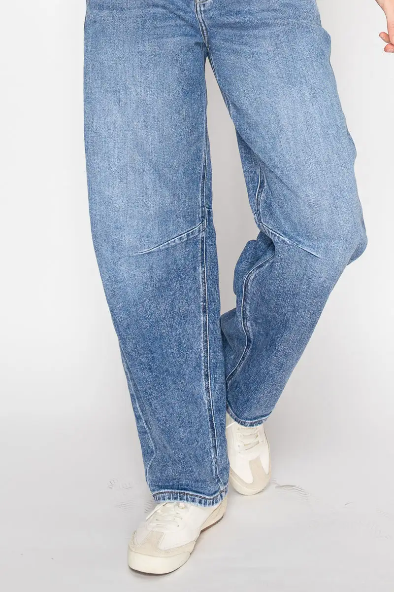 Refined High Rise Barrel Leg Tapered Denim Jeans