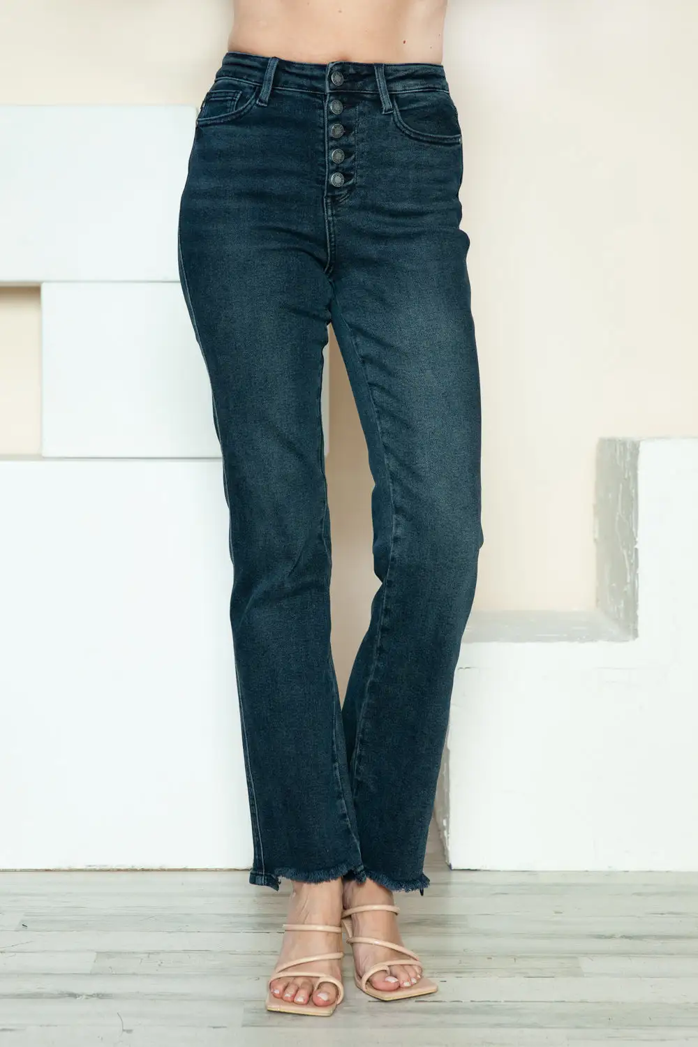 Classic Straight Leg Button Denim Jeans