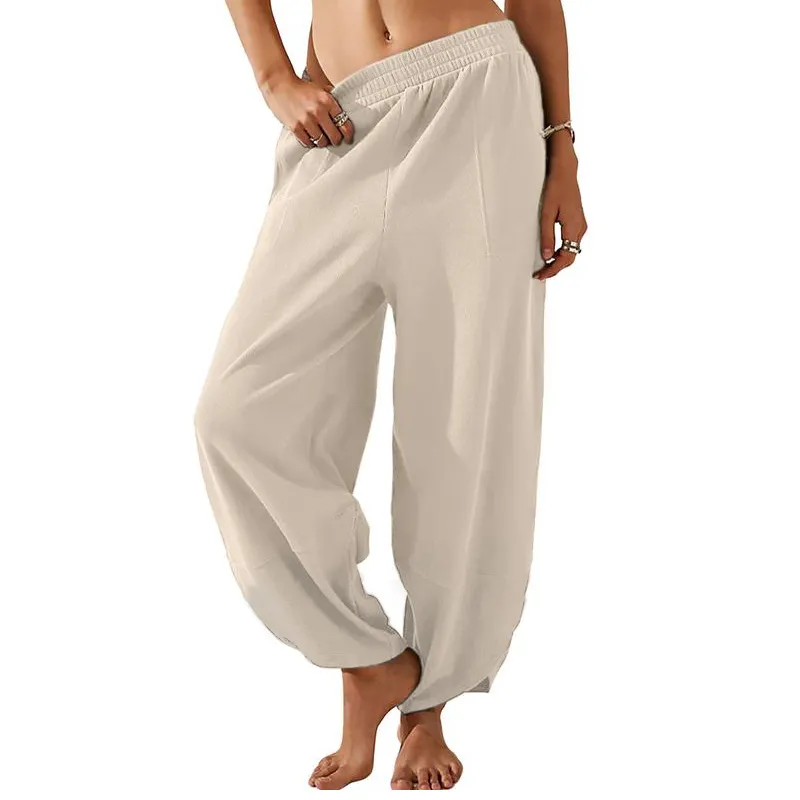 Women’s Harem Barrel Wide Leg Pants Elastic Waist Baggy Loose Fit Casual Jogger Sweatpants With Pockets Beach Street Coffee Teacher Outfits