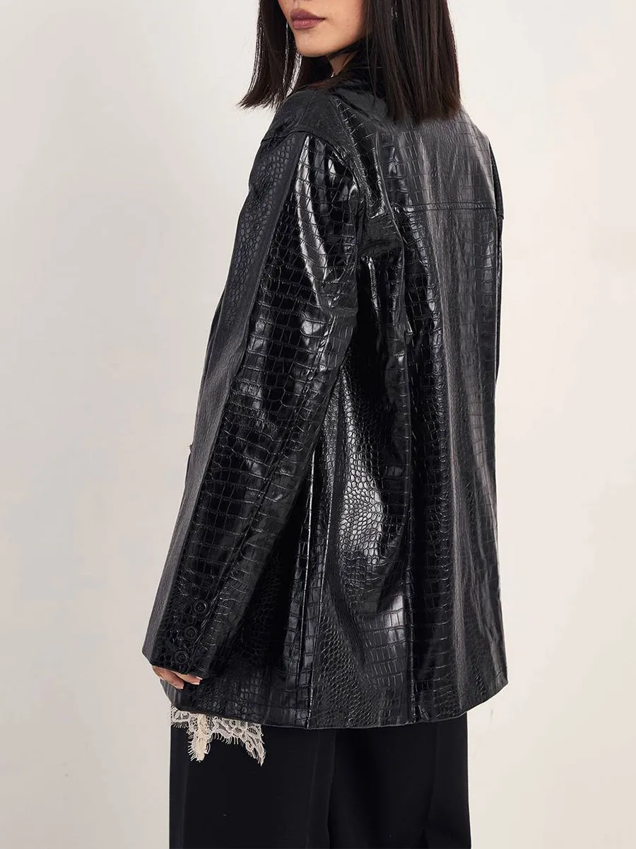 Black Patent Leather Oversized Biker Jacket