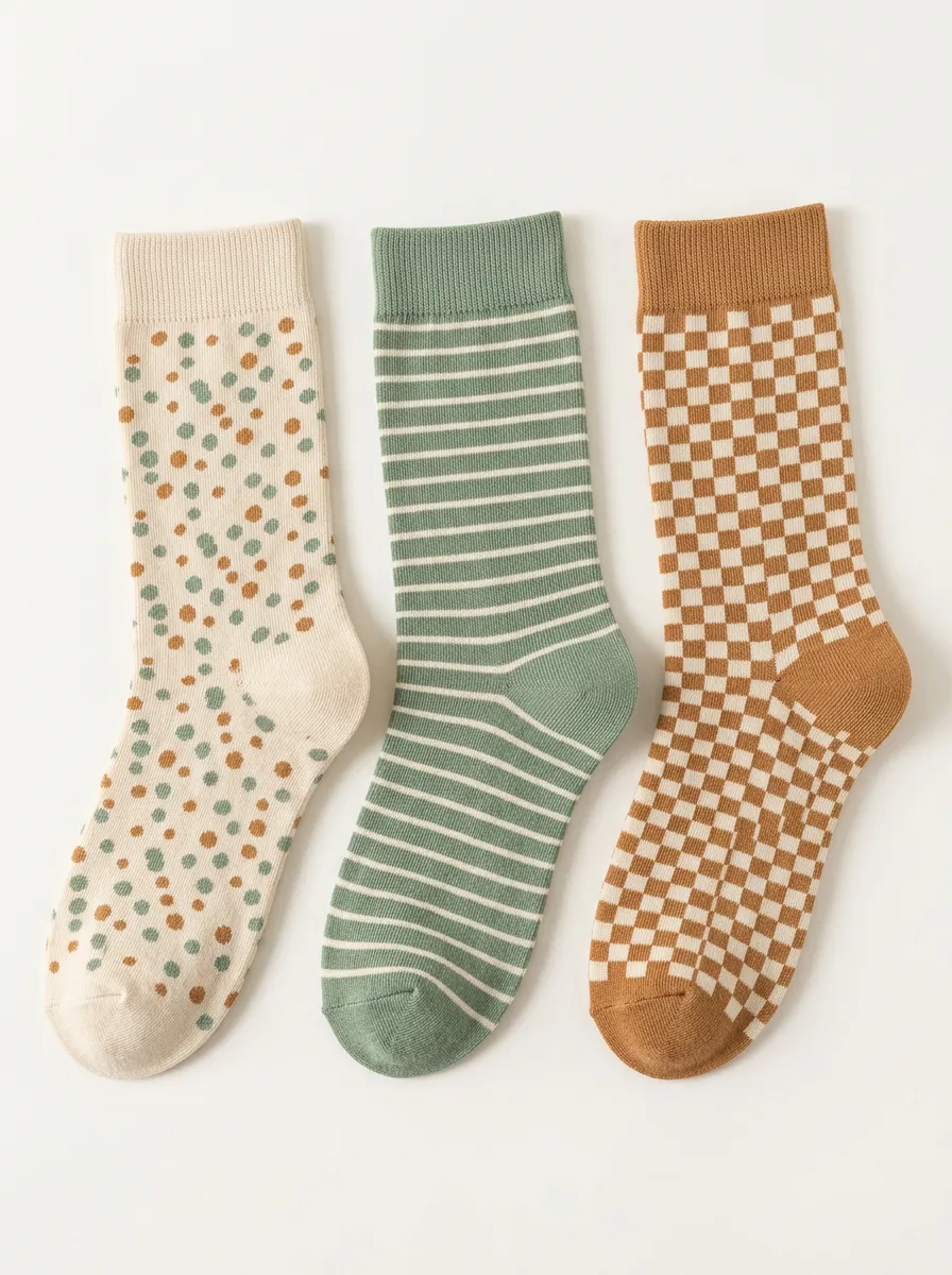 Everyday Polka Dot Striped Checkerboard Three Pair Sock Set