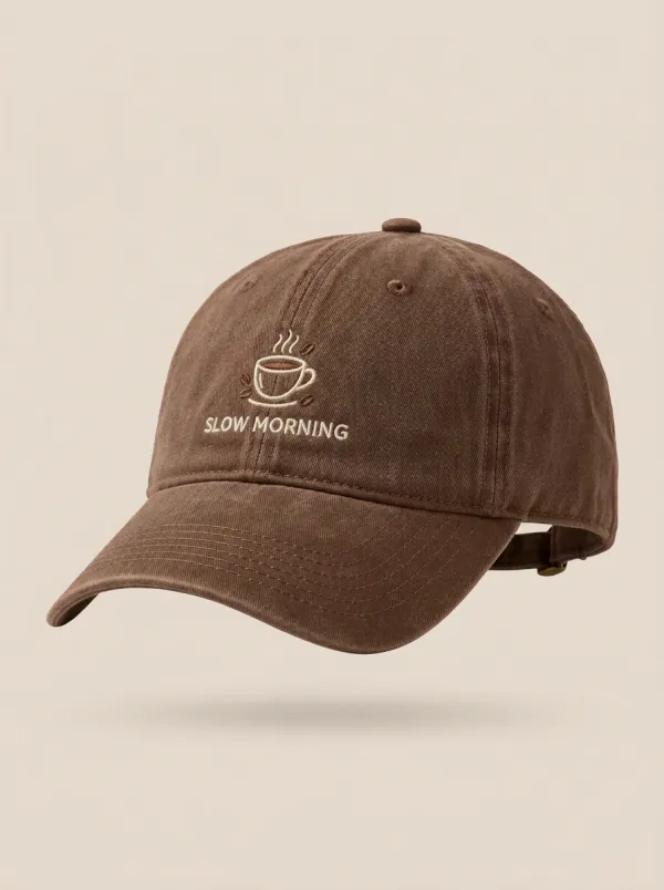 Clean-Line Coffee-Lover Slow-Morning Embroidered Unisex Baseball Cap
