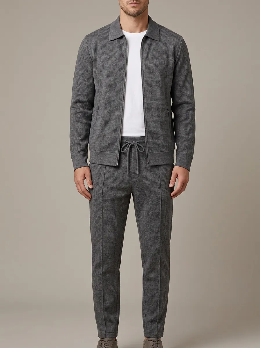 Men's Zip-Up Minimal Polo Collar Jacket and Jogger Pants Set